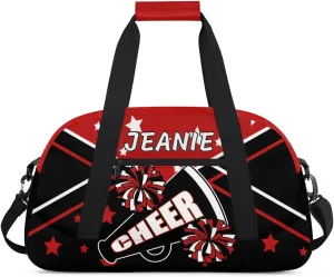 Personalize Cheer Duffel Bags with Custom Name & Text Sport Dance Gym Bags Garment Bags Gift for Girls Kids Cheerleaders Overnight Weekender Travel Red Black Star