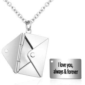Personalized Envelope Locket Necklace for Women with Message, Custom LOVE Letter Necklace I Love You Envelope Necklace Men Jewelry Anniversary Birthday Mothers Day Gifts for Mom(Silver)