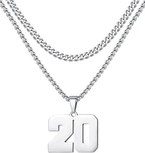 Personalized Jersey Number Layered Necklaces for Men Stainless Steel Athletes Sports Number Chain for Men Baseball Basketball Football Gifts