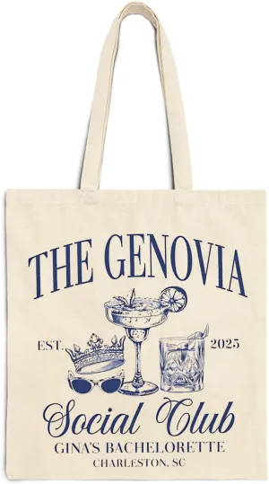 Personalized Princess Bachelorette Tote Bags, Genovia Social Club Bag, Custom Girls Weekend Canvas Bag for Bachelorette Party Favor, Cocktail Social Club Totes Bag