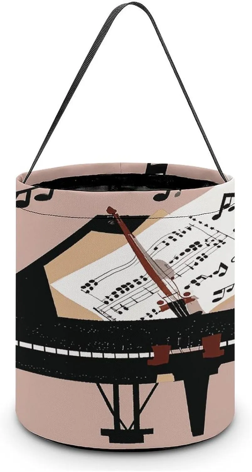 Piano Violin Music Notes Halloween Tote Candy Bag Candy Basket Candy Bucket Gift Bag for Halloween Party