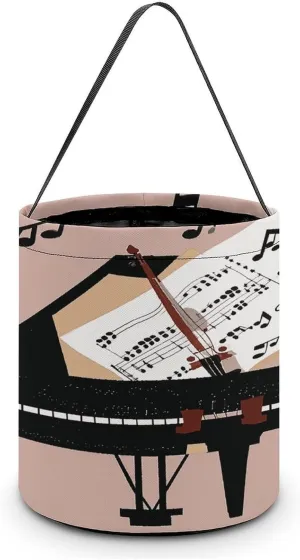 Piano Violin Music Notes Halloween Tote Candy Bag Candy Basket Candy Bucket Gift Bag for Halloween Party