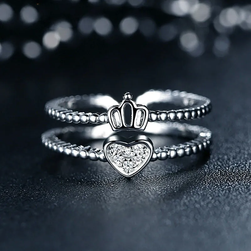 Platinum Plated Heart Shape Finger Ring with AAA Zircon for Women Anniversary Fashion Jewelry