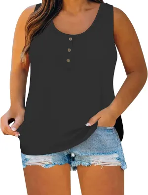 Plus Size Button Front Camisole Top Women's Sleeveless Casual Summer Relaxed Fit Layered Tank Shirt Vest