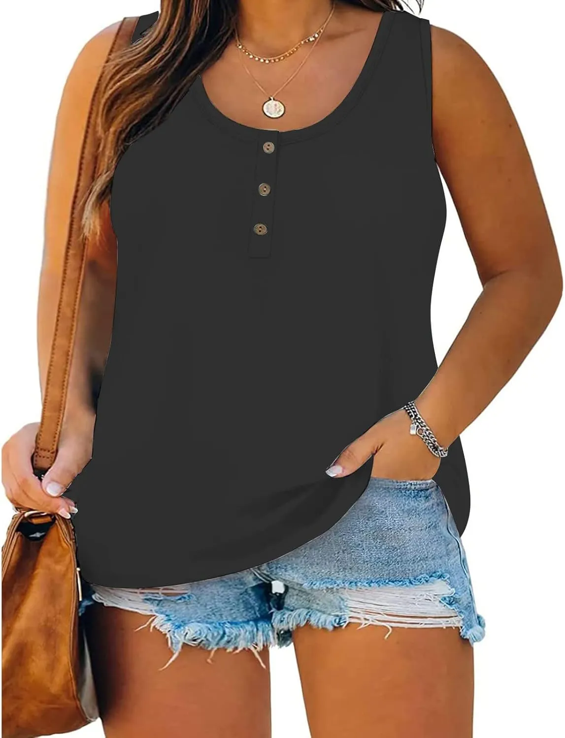 Plus Size Button Front Camisole Top Women's Sleeveless Casual Summer Relaxed Fit Layered Tank Shirt Vest