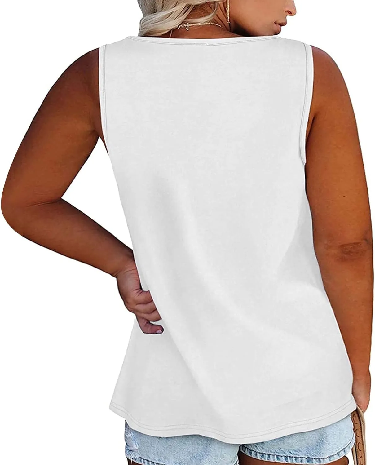 Plus Size Button Front Camisole Top Women's Sleeveless Casual Summer Relaxed Fit Layered Tank Shirt Vest