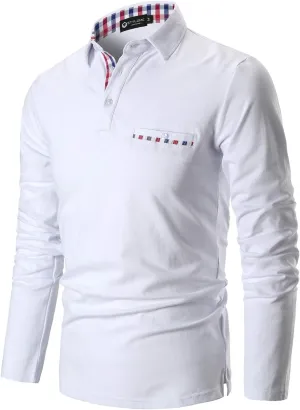 Polo Shirts for Men Long Sleeve Casual Fit Plaid Collar T-Shirts
