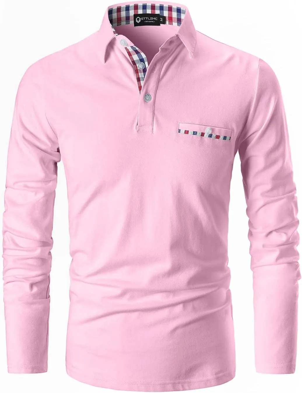 Polo Shirts for Men Long Sleeve Casual Fit Plaid Collar T-Shirts