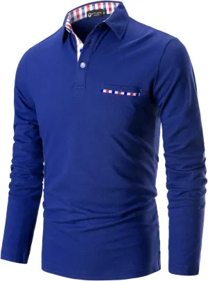 Polo Shirts for Men Long Sleeve Casual Fit Plaid Collar T-Shirts