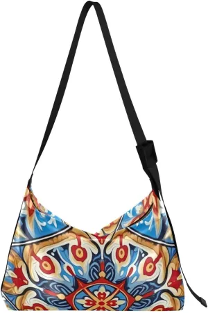 Portuguese Talavera Tile Orange Tote Bag for Women Large Hobo Bags Leather Crossbody Bags Hobo Wallet with Adjustable Strap for Girl
