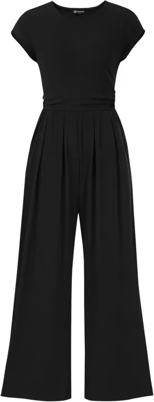 PRETTYGARDEN Summer Jumpsuits for Women Dressy 2025 Ribbed Cap Sleeve Wide Leg Pants Rompers Elegant Casual One Piece Outfits