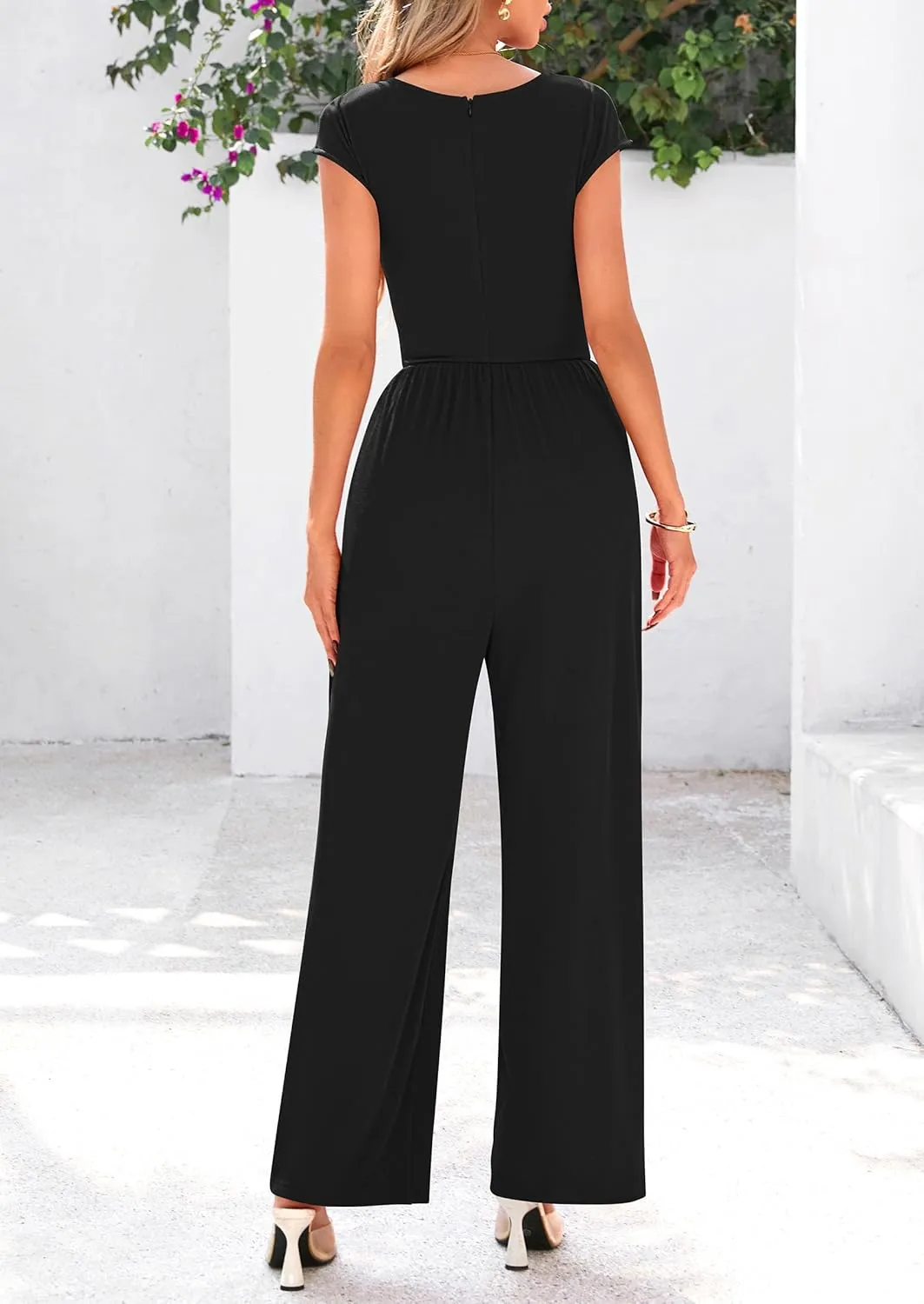 PRETTYGARDEN Summer Jumpsuits for Women Dressy 2025 Ribbed Cap Sleeve Wide Leg Pants Rompers Elegant Casual One Piece Outfits