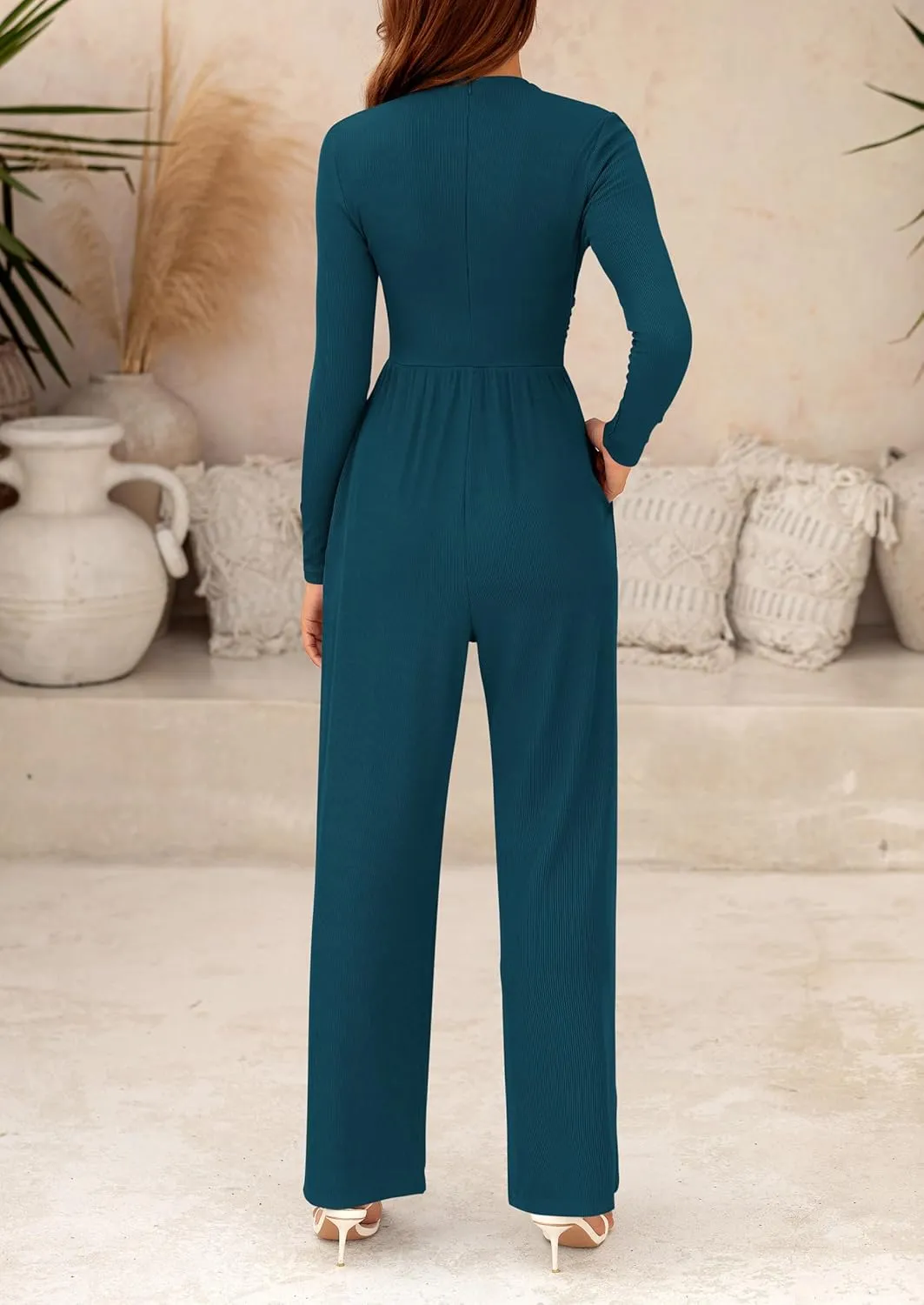 PRETTYGARDEN Womens Jumpsuit Dressy Casual Spring Fall Fashion One Piece Outfits Long Sleeve Mock Neck Wide Leg Pants Rompers