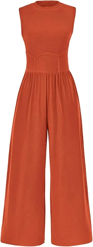 PRETTYGARDEN Women's Summer 2025 Sleeveless One Piece Jumpsuits for Women Dressy Casual Wide Leg Pants Romper with Pockets