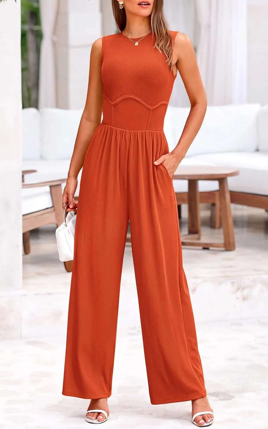 PRETTYGARDEN Women's Summer 2025 Sleeveless One Piece Jumpsuits for Women Dressy Casual Wide Leg Pants Romper with Pockets