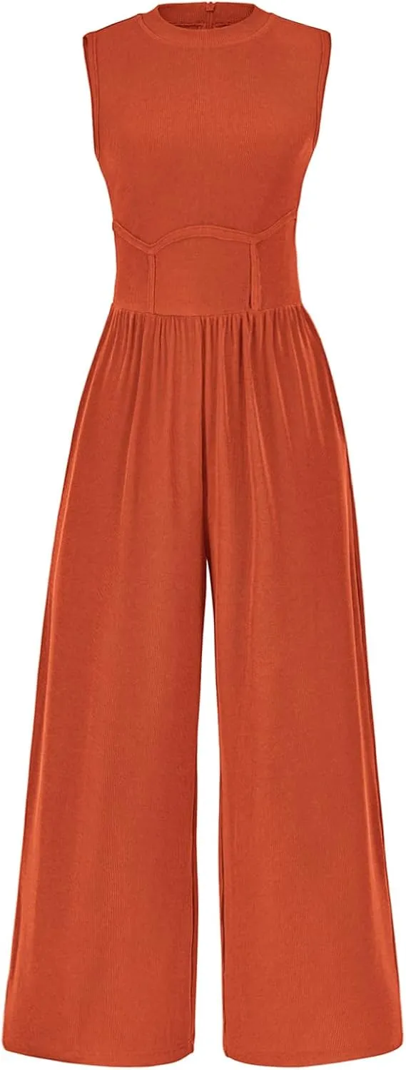 PRETTYGARDEN Women's Summer 2025 Sleeveless One Piece Jumpsuits for Women Dressy Casual Wide Leg Pants Romper with Pockets