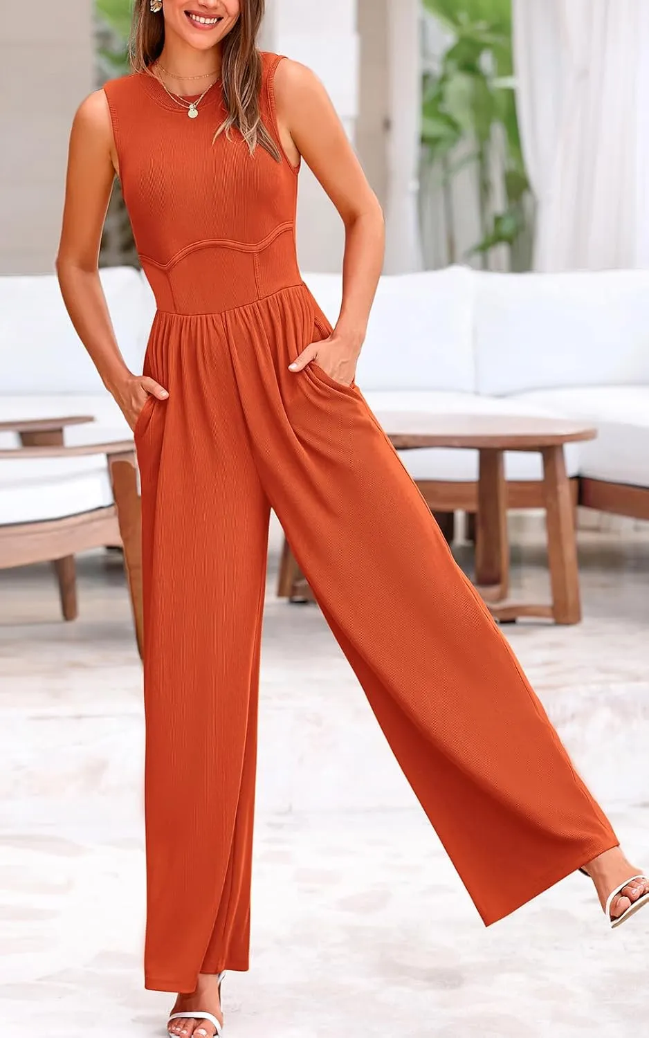 PRETTYGARDEN Women's Summer 2025 Sleeveless One Piece Jumpsuits for Women Dressy Casual Wide Leg Pants Romper with Pockets