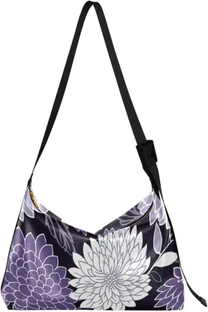 Purple Chinese Flowers Lilac Tote Bag for Women Large Hobo Bags Leather Crossbody Bags Tote Purse with Adjustable Strap for Travel