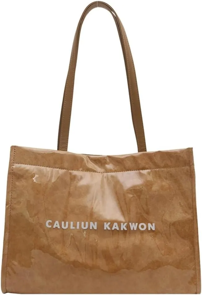 PVC Tote Bag Women Clear Trendy Totes Bags Plastic Carry All Bag Kraft Paper Hobo Shoulder Handbag for Work Travel
