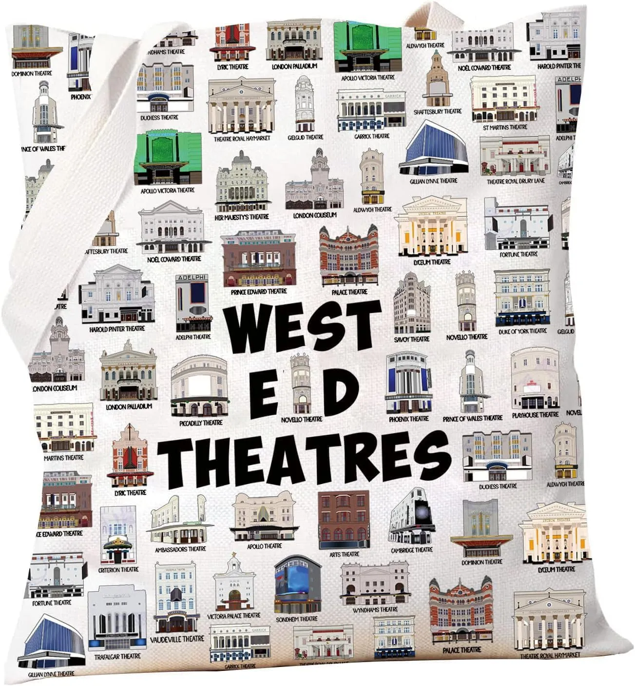 PXTIDY London West Musical Theatre Bag Musical Gift West Theatres Buildings Reusable Grocery Bag