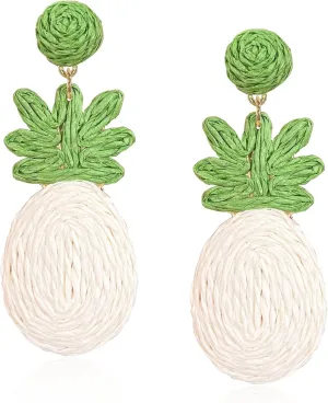 Rattan Funny Pineapple Fruit Dangle Earrings for Women Cute Pineapple Statement Love Trendy Earrings Jewelry