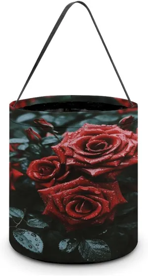 Red And Black Rose Halloween Tote Candy Bag Candy Basket Candy Bucket Gift Bag for Halloween Party