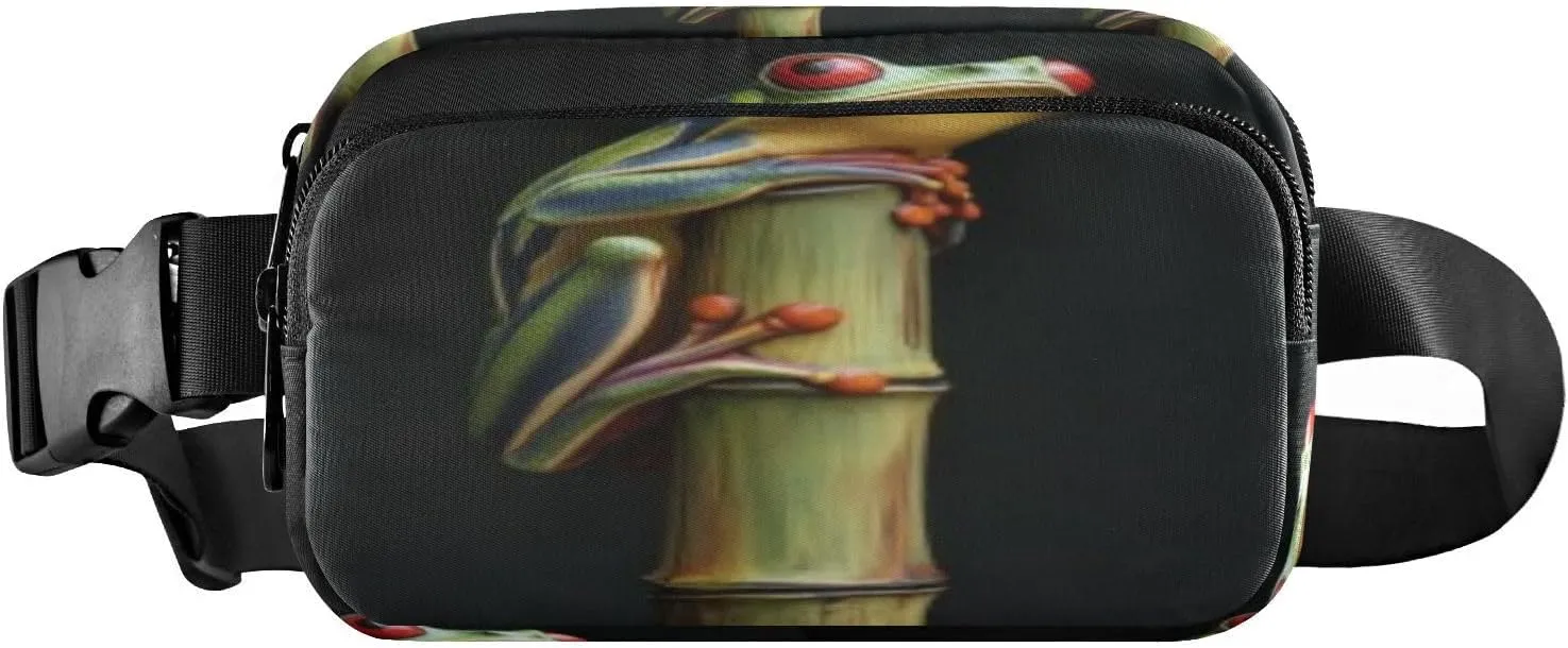 Red-eyed Treefrog Black Fanny Packs for Women Girl Crossbody Bags Everywhere Belt Bag with Adjustable Strap Fashion Waist Pack for Running Workout Travel