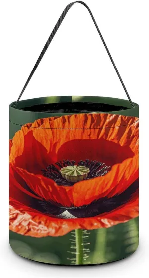 Red Poppy Flower Halloween Tote Candy Bag Candy Basket Candy Bucket Gift Bag for Halloween Party