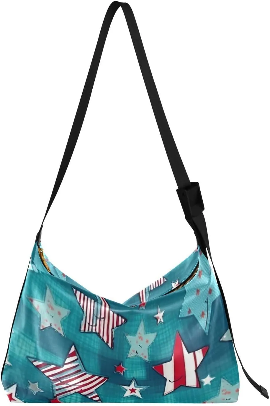 Red Turquoise Stars Tote Bag for Women Large Hobo Bags Cross Body Purse Leather Hobo Bags with Adjustable Strap for Women Men
