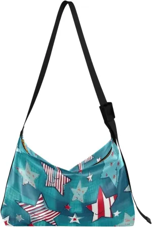 Red Turquoise Stars Tote Bag for Women Large Hobo Bags Cross Body Purse Leather Hobo Bags with Adjustable Strap for Women Men