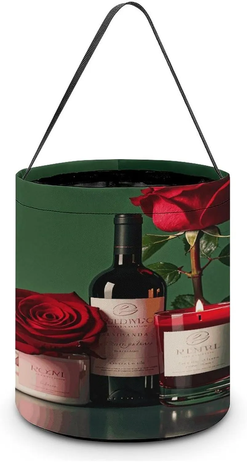 Red Wine Rose And Candle Halloween Tote Candy Bag Candy Basket Candy Bucket Gift Bag for Halloween Party