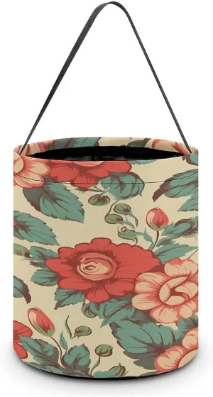 Retro Flower Halloween Tote Candy Bag Candy Basket Candy Bucket Gift Bag for Halloween Party