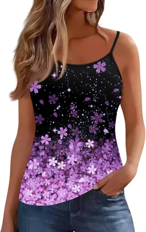 Ribbed Tank Top Spaghetti Strap Summer Womens Vests Fashion Casual Plus Size Sleeveless Scoop Neck Workout Yoga Cami Tank Tops Camisole Cotton Y2K Sequin Loose Fit Tankini Light Purple L