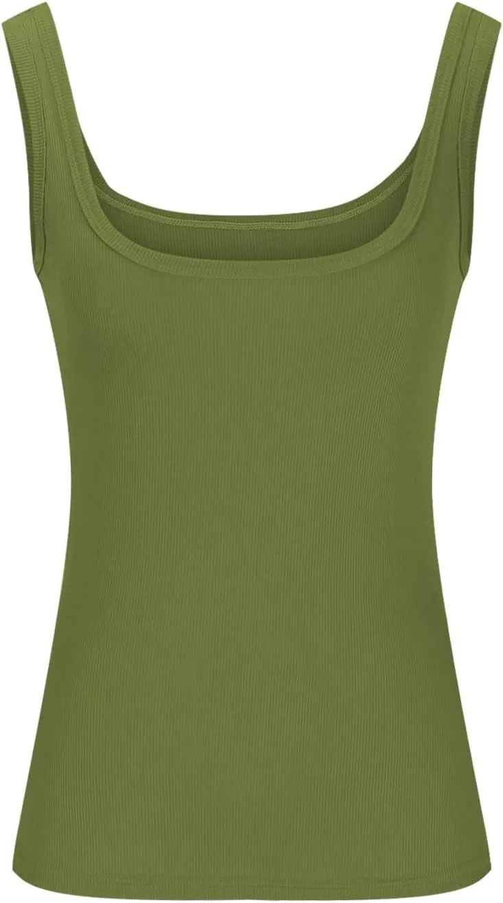 Ribbed Tank Tops for Women Sleeveless Compression T Shirt Lightweight Workout Shirts Slim Fit Scoop Neck Camisole