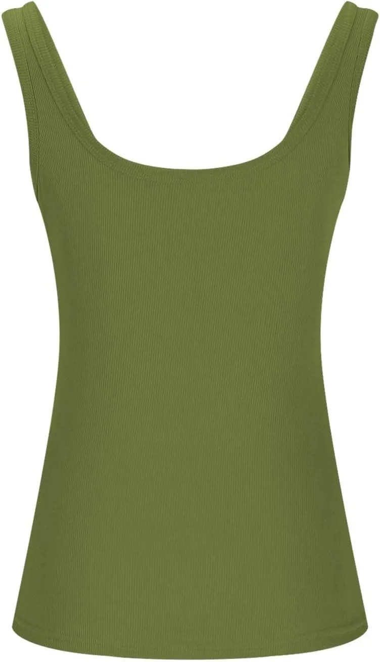 Ribbed Tank Tops for Women Sleeveless Compression T Shirt Lightweight Workout Shirts Slim Fit Scoop Neck Camisole