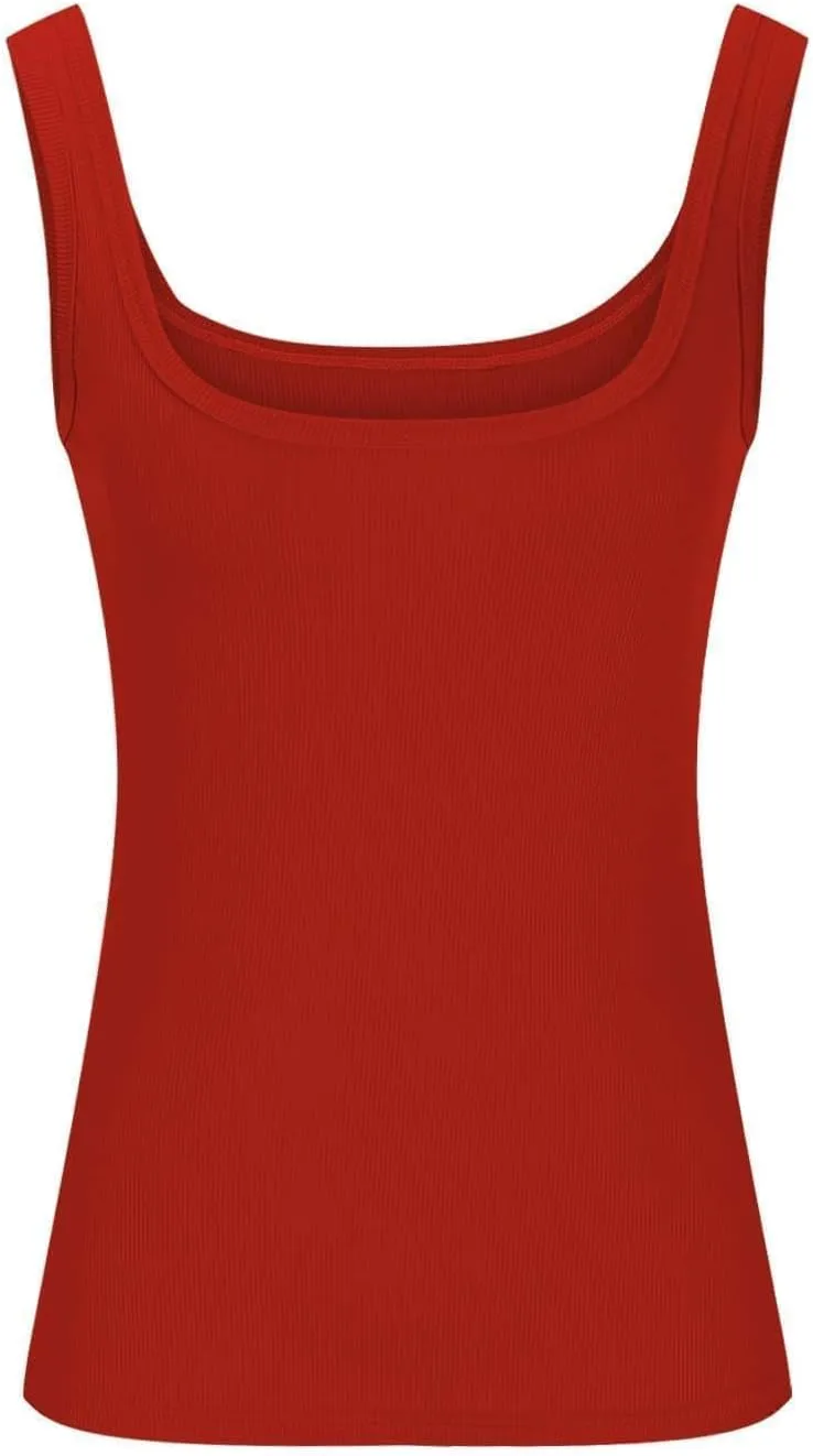Ribbed Tank Tops for Women Sleeveless Compression T Shirt Lightweight Workout Shirts Slim Fit Scoop Neck Camisole