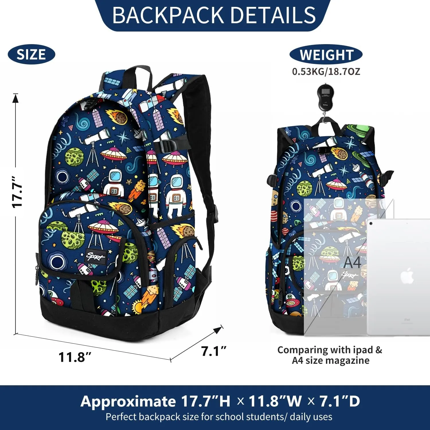 rickyh style Boys and Girls Kids Backpacks, Lightweight Backpack 18.5 x 13.75 x 8.75 Inches lunch bags 10 x 8 x 3.17 Inches Kids Backpacks for School and Travel, BPA Free