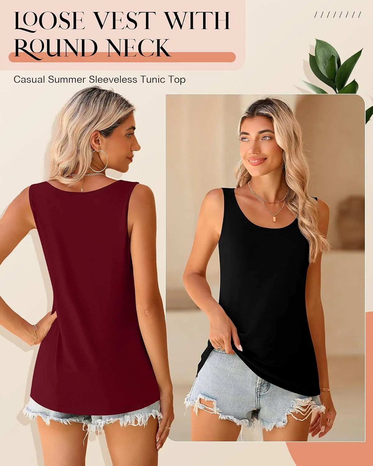 Riyiper 4 Pack Women's Sleeveless Tops, Loose Fit Tank Tops Scoop Neck T Shirts Casual Summer Sleeveless Tunic Tops