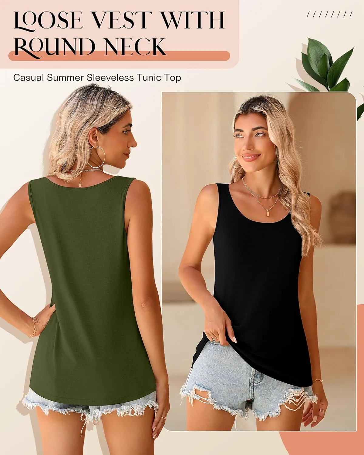 Riyiper 4 Pack Women's Sleeveless Tops, Loose Fit Tank Tops Scoop Neck T Shirts Casual Summer Sleeveless Tunic Tops