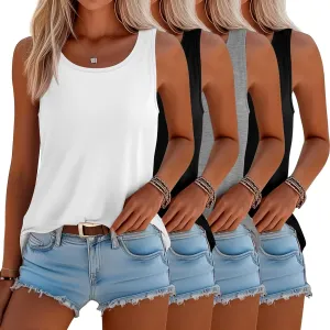 Riyiper 4 Pack Women's Sleeveless Tops, Loose Fit Tank Tops Scoop Neck T Shirts Casual Summer Sleeveless Tunic Tops