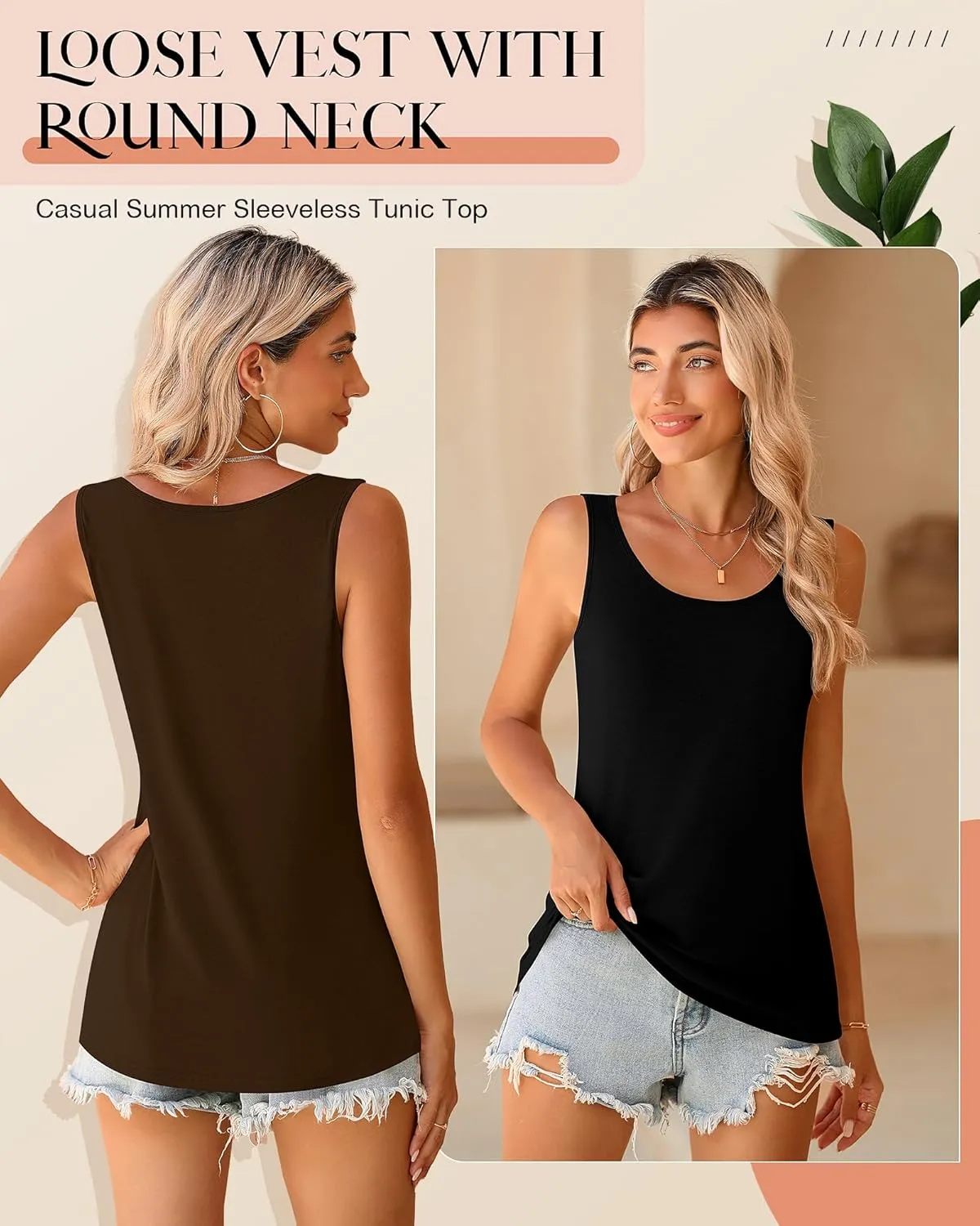 Riyiper 4 Pack Women's Sleeveless Tops, Loose Fit Tank Tops Scoop Neck T Shirts Casual Summer Sleeveless Tunic Tops