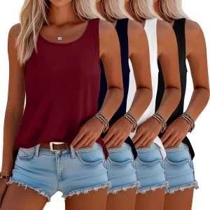 Riyiper 4 Pack Women's Sleeveless Tops, Loose Fit Tank Tops Scoop Neck T Shirts Casual Summer Sleeveless Tunic Tops