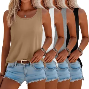 Riyiper 4 Pack Women's Sleeveless Tops, Loose Fit Tank Tops Scoop Neck T Shirts Casual Summer Sleeveless Tunic Tops