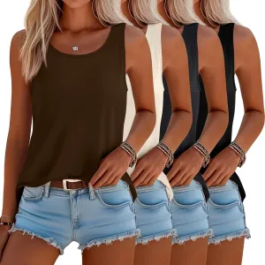 Riyiper 4 Pack Women's Sleeveless Tops, Loose Fit Tank Tops Scoop Neck T Shirts Casual Summer Sleeveless Tunic Tops