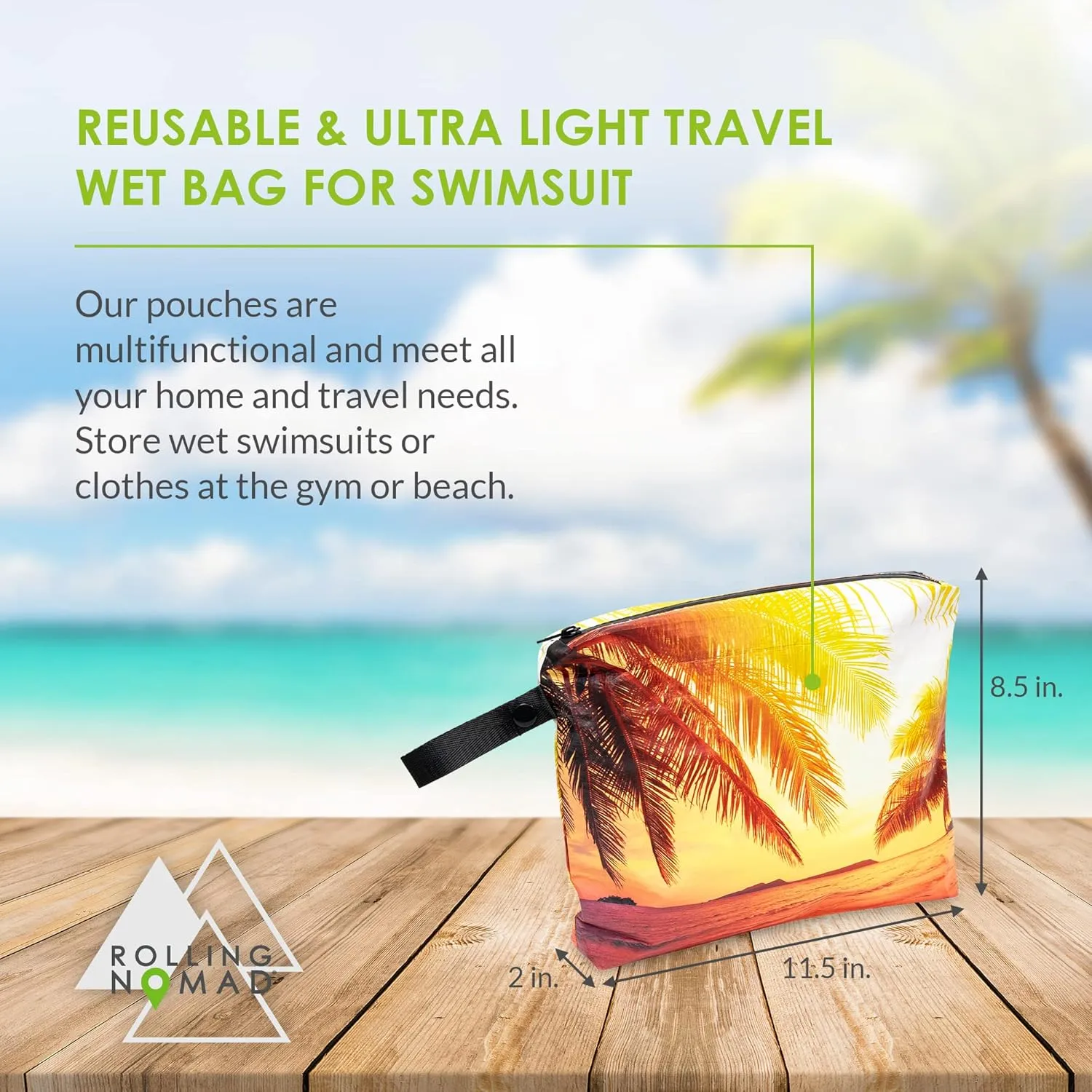 Rolling Nomad Tyvek Zippered Pouch, Wet Bikini Bag, Travel, Toiletry, Pool, Beach Essential, Waterproof, Summer Must Haves, 11.5x8.5x2 (Medium)