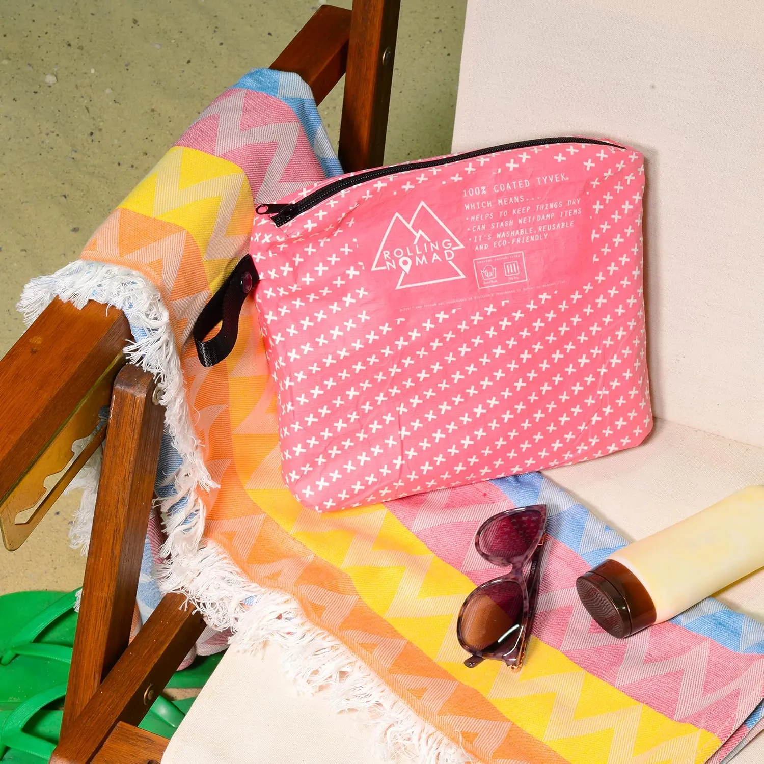 Rolling Nomad Tyvek Zippered Pouch, Wet Bikini Bag, Travel, Toiletry, Pool, Beach Essential, Waterproof, Summer Must Haves, 11.5x8.5x2 (Medium)