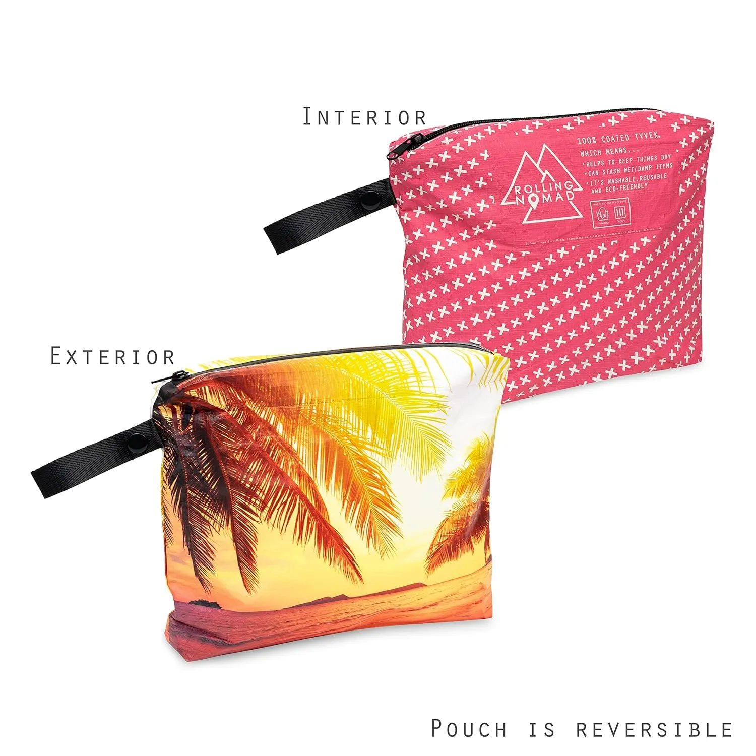 Rolling Nomad Tyvek Zippered Pouch, Wet Bikini Bag, Travel, Toiletry, Pool, Beach Essential, Waterproof, Summer Must Haves, 11.5x8.5x2 (Medium)