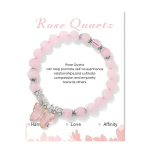 Rose Quartz Bracelet for Women 8mm Adjustable Butterfly Charm Bracelet Crystals and Healing Stones Bracelets Gemstone Bracelets Butterfly Bracelets Rose Quartz Jewelry for Women