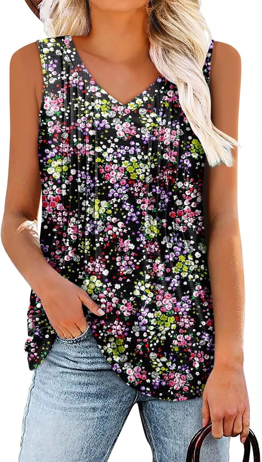 ROSELINLIN Womens Tank Tops Summer Tunic Tops Floral Sleeveless Shirts