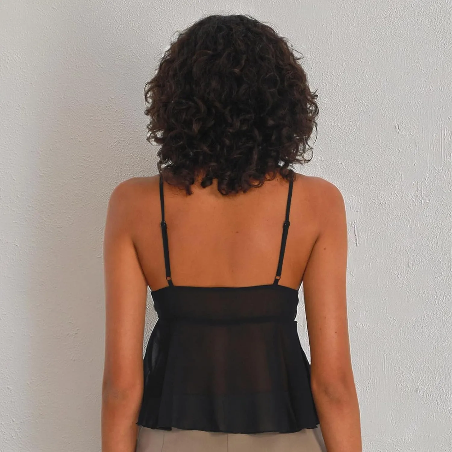 RUEWEY Women's Summer Tie Up Camisole Tops Lace Sleeveless V Neck Irregular Ruffle Bustier Tops Crop Tops